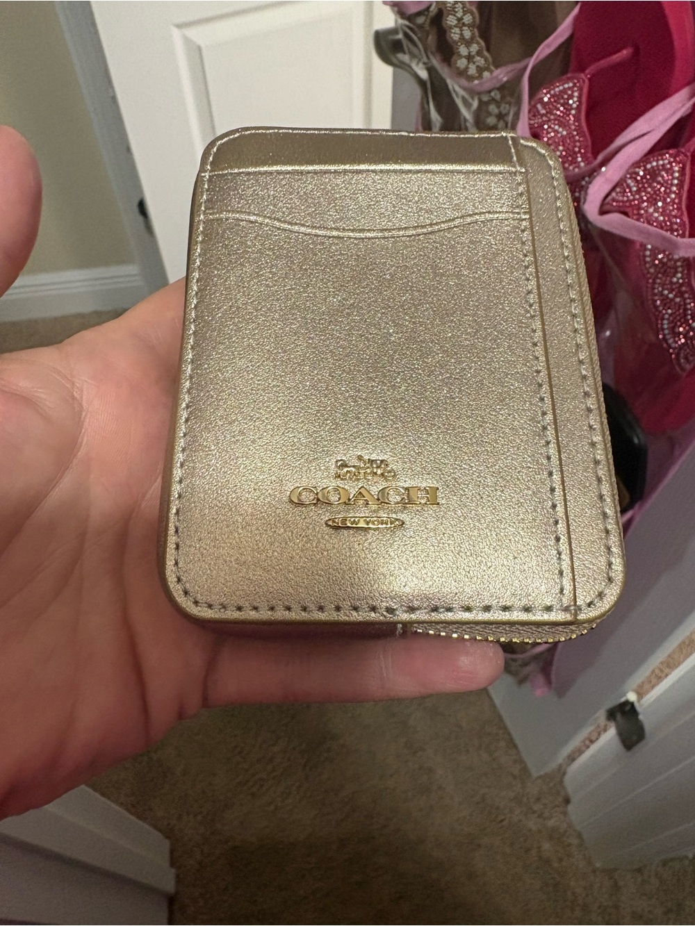 Coach Metallic Gold Zip Card Case - Picture 2 of 7